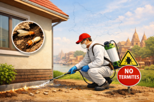 Best Anti Termite Treatment Near Me in Varanasi – technician applying termite control around home foundation
