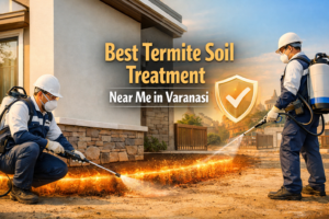Best Termite Soil Treatment Near Me in Varanasi service being applied near residential building in Varanasi by professional pest control experts